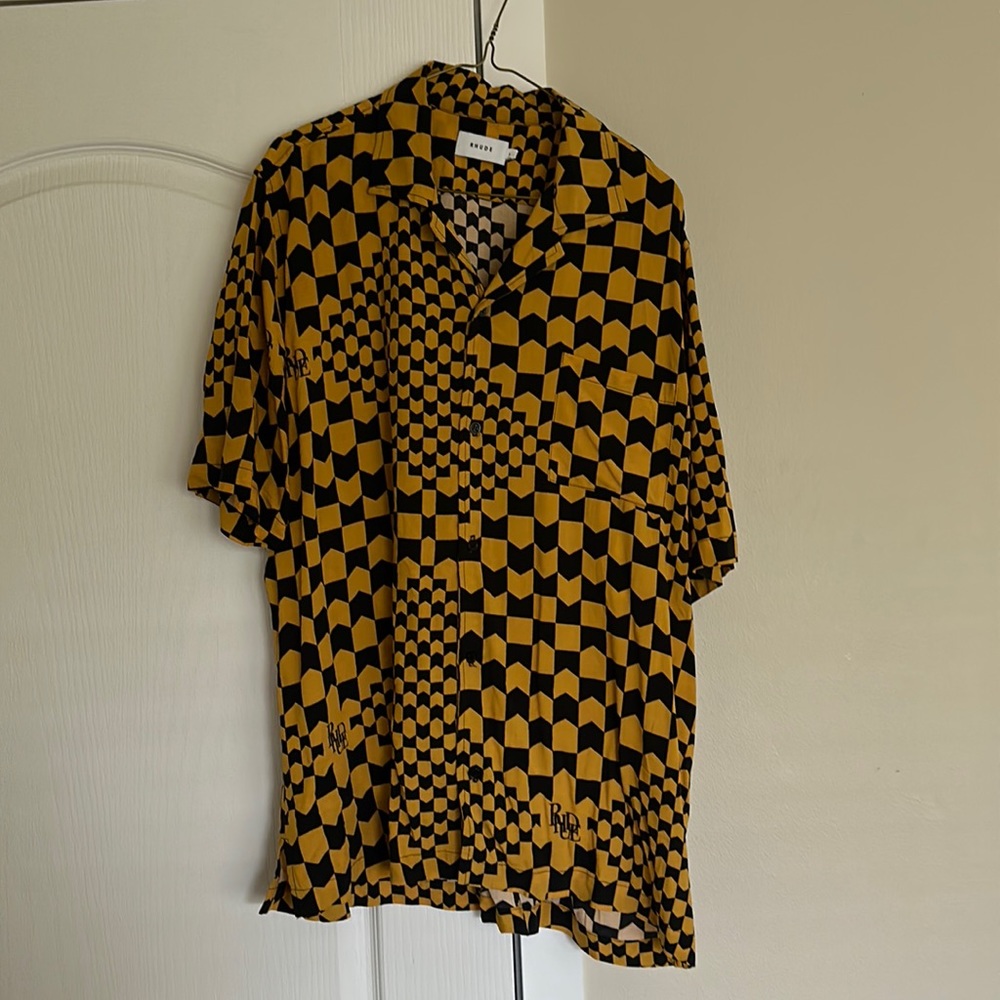 Rhude Men's Racing Check Short Sleeve Button-Up Shirt size L